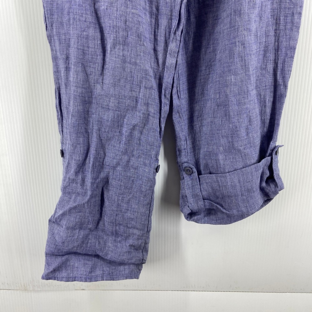 Flax Blue Linen Casual Roll Up Pants Womens Small - Picture 2 of 7